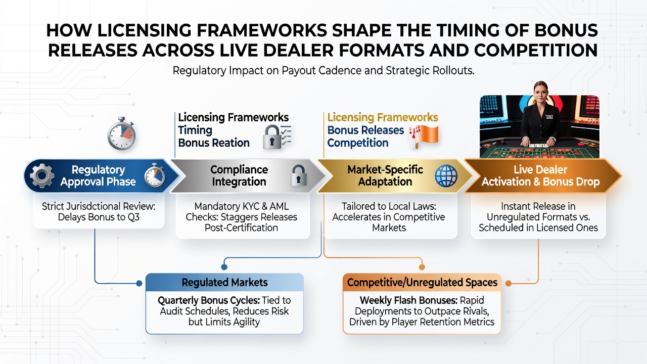 Live dealer studio setup showing timing controls for bonus releases in regulated environments