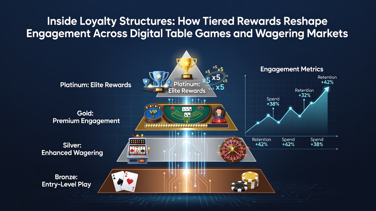 Digital table game interface showing tiered loyalty rewards and player progress levels