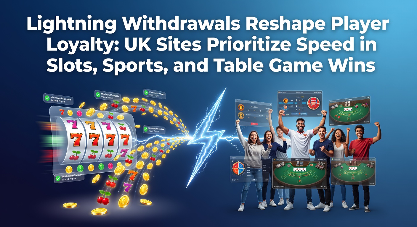 Digital graphic showing lightning bolts striking slot machines, sports betting interfaces, and roulette tables with cash symbols flying out instantly, symbolizing rapid withdrawals in online gaming
