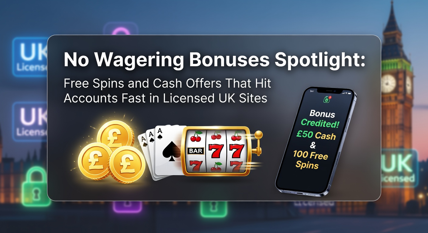 Vibrant slot machine reels spinning with golden coins bursting out, symbolizing quick no-wagering wins on UK casino sites