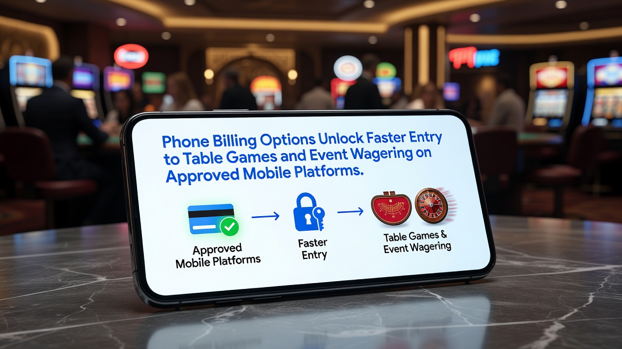 Mobile phone displaying casino table games interface with billing options