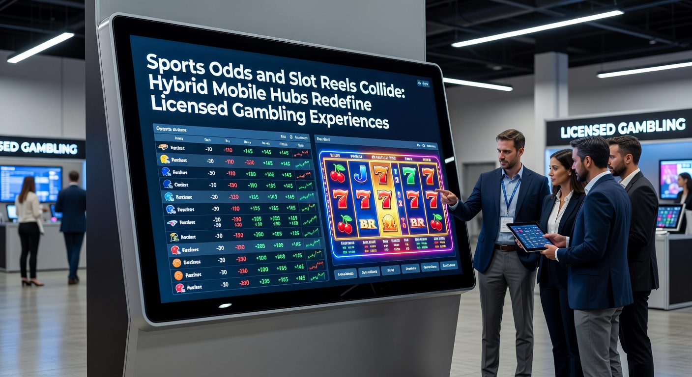 Screenshot of a hybrid mobile app displaying live sports odds alongside colorful slot reels on a smartphone screen, highlighting seamless integration in a licensed gaming environment