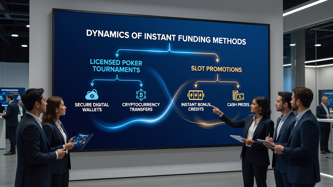 Depiction of slot promotion interfaces powered by instant funding systems