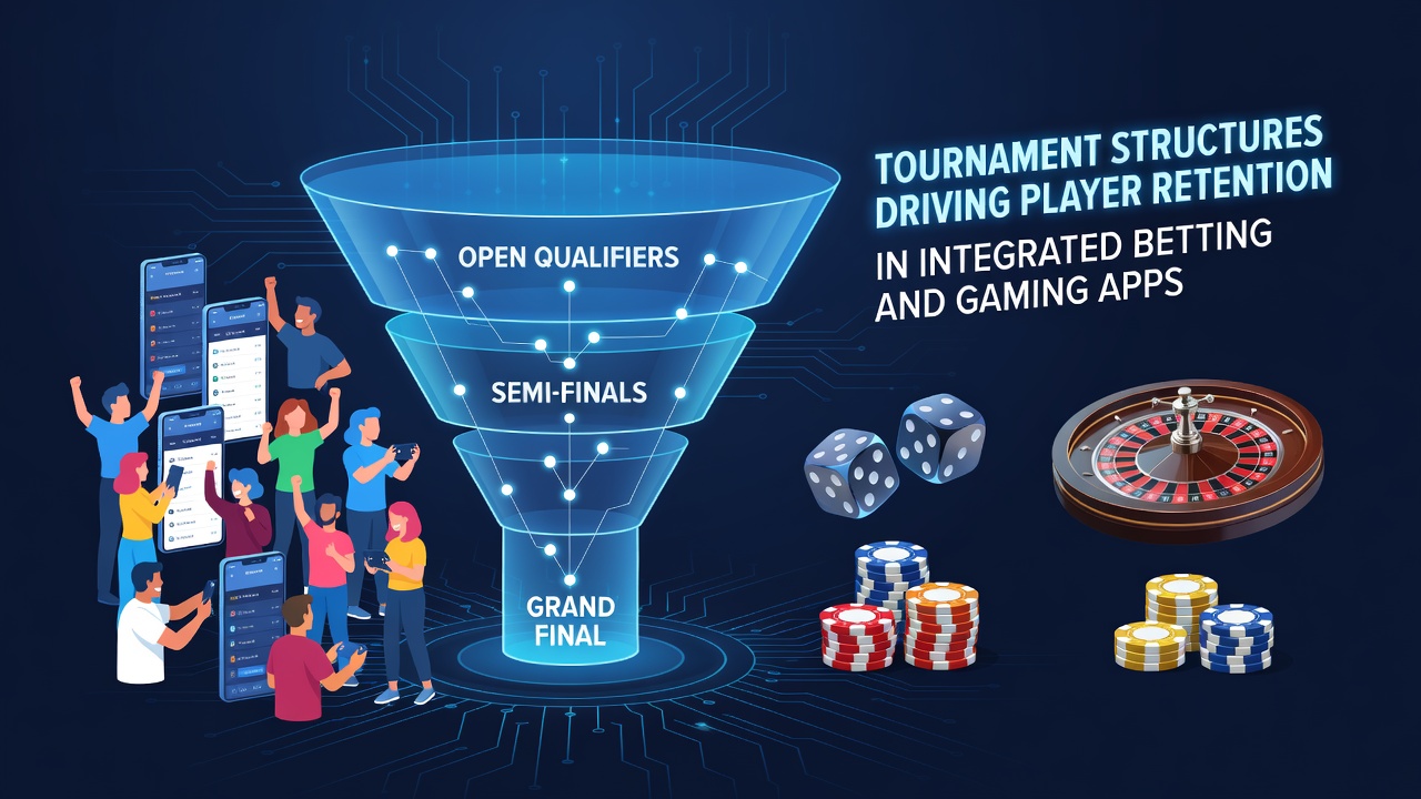 Integrated betting and gaming app interface displaying active tournament leaderboards and reward notifications