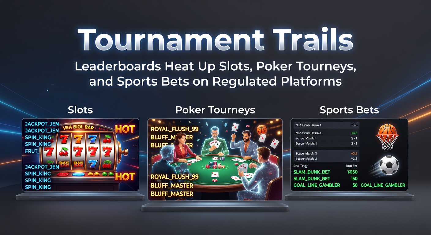 Vibrant leaderboard display showing top players in a slots tournament on a regulated gaming platform, with glowing rankings and prize pools highlighted